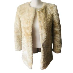 Zara White Faux Fur Jacket with Snap Button Closure Size M
